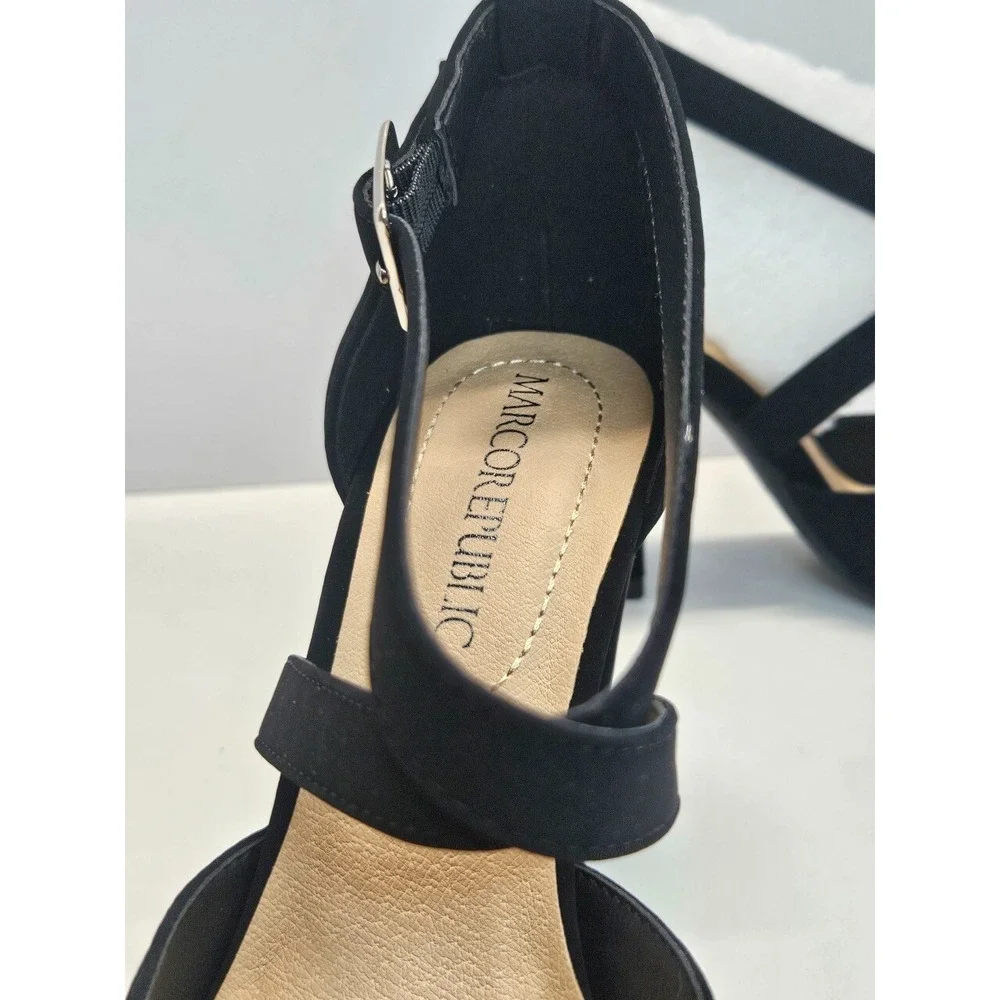 Pumps Chunky Heels Black Nubuck Suede Ankle Strappy With Buckle Women Size‎ 5.5
